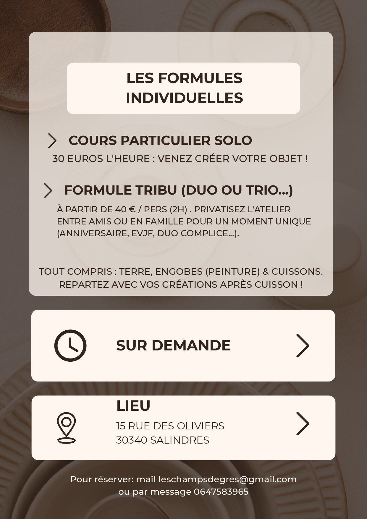 ATELIER EN TRIBU (Privatisation Duo, Trio...)