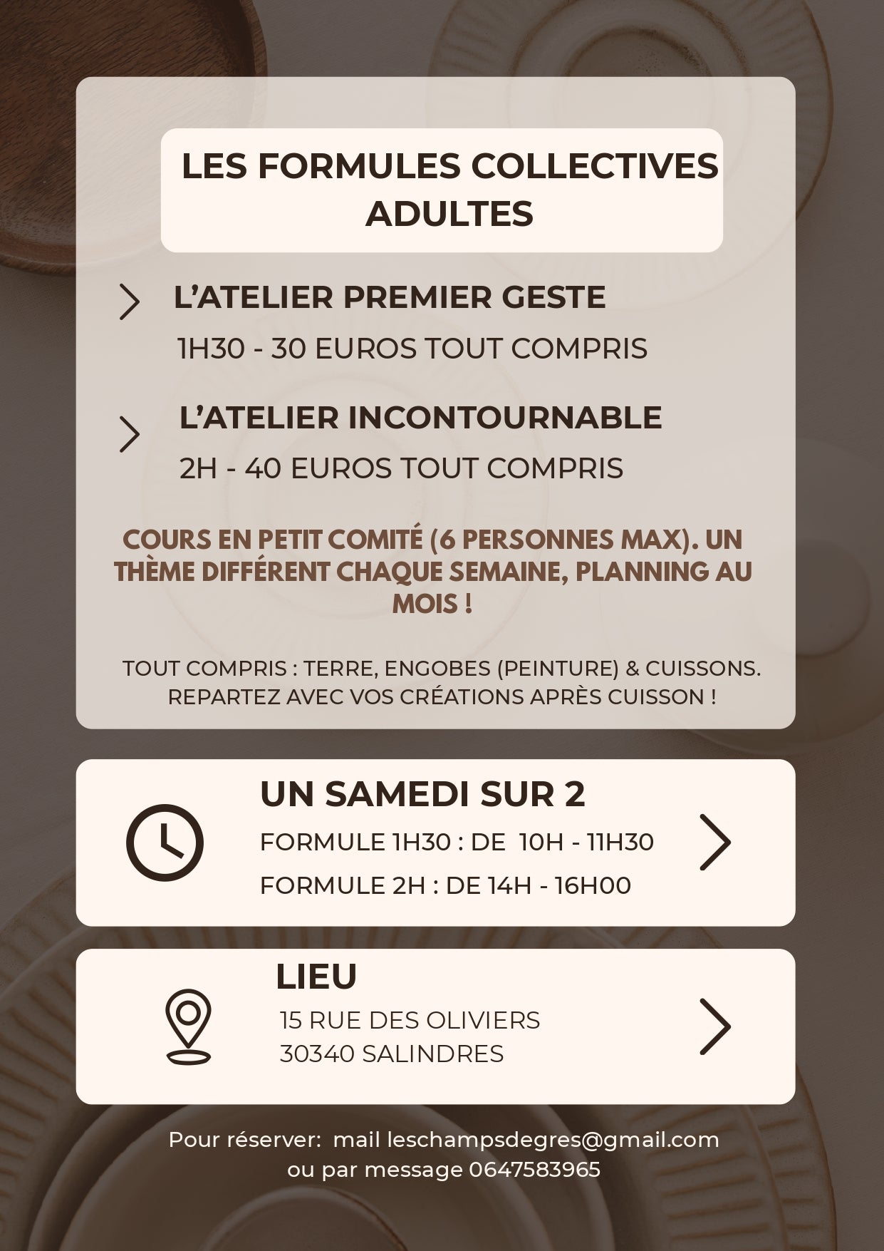 ATELIER MODELAGE COLLECTIF 1H30